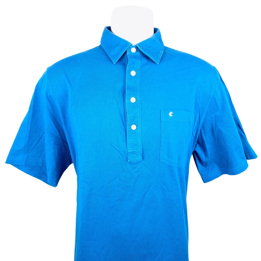 CRIQUET Mens Polo Shirt L Blue Organic Cotton Short Sleeve Austin‎ Texas